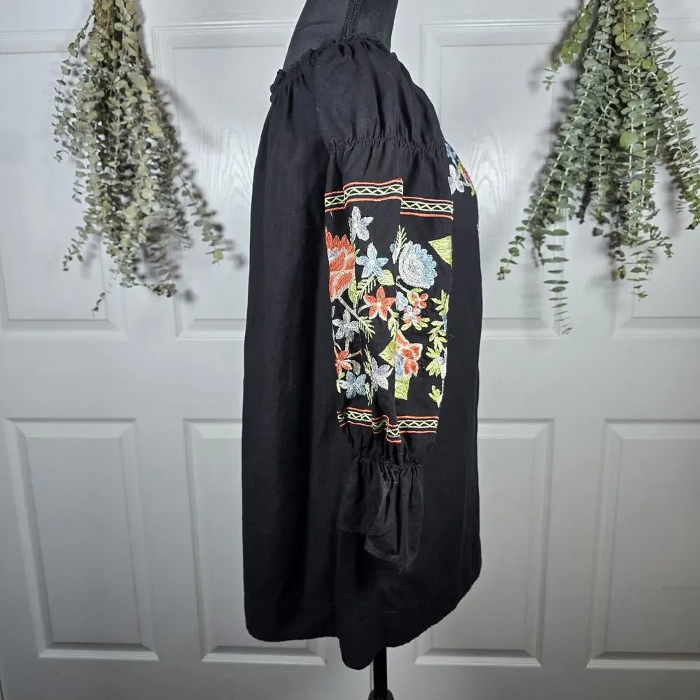 Free People Black Fleur Du Juor Off Shoulder Shift Mini Dress XS Cotton Pockets